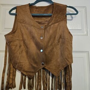 Source Unknown Brown Fringe Vest
